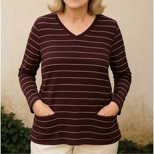 J. JILL Women's Lightweight Cotton Long Sleeve Pocket Striped top